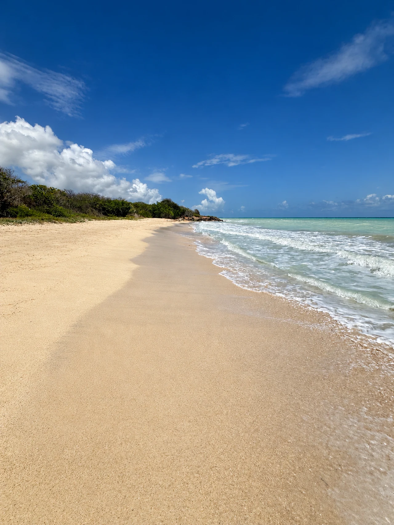 Sandy beach and turquoise Caribbean surf at St. Croix